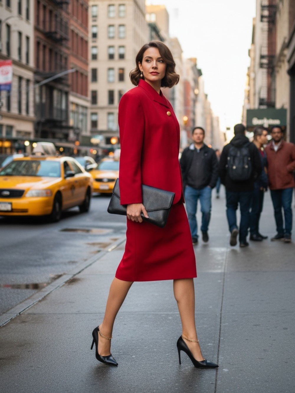 Classic Red Double-Breasted Midi Dress☑️ - Picture 2 of 7